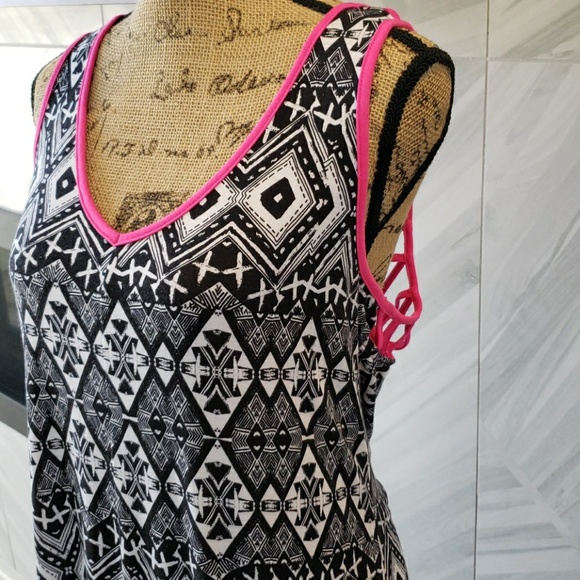 Eyeshadow maxi dress black white pink sleeveless tank style geometric Size Large - Picture 3 of 6